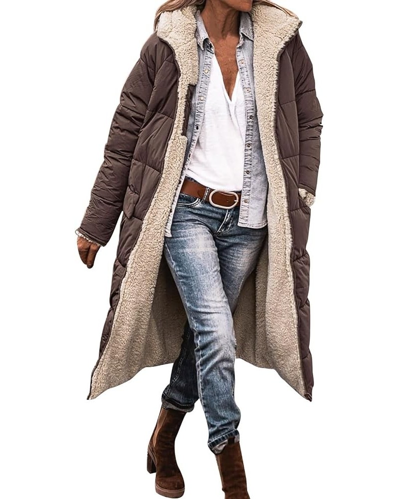 Women's Fleece Hoodie Long Coat 2023 Fashion Casual Zip Up Jacket With Pockets Winter Reversible Warm Outerwear A3-coffee $27...