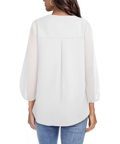 Womens Balloon 3/4 Sleeve Casual V Neck Button Down Shirts Chiffon Blouses Tops White $13.24 Blouses