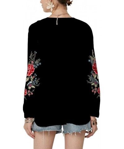 Women's Embroidered Tops Mexican Shirt V Neck Summer Casual Tops Peasant Tunic Loose Blouse 059-black $24.20 Blouses