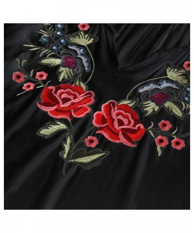 Women's Embroidered Tops Mexican Shirt V Neck Summer Casual Tops Peasant Tunic Loose Blouse 059-black $24.20 Blouses