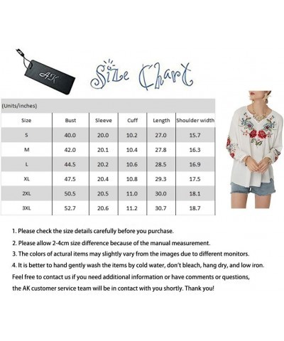 Women's Embroidered Tops Mexican Shirt V Neck Summer Casual Tops Peasant Tunic Loose Blouse 059-black $24.20 Blouses