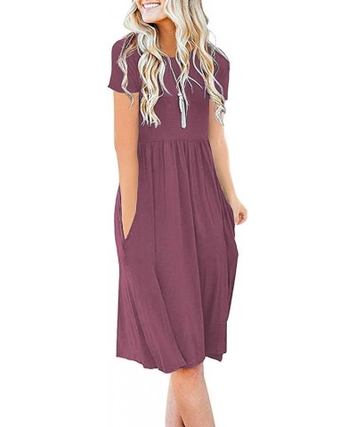 Women Casual Short Sleeve Dresses Empire Waist Knee Length Dress with Pockets Crewneck Mauve $19.19 Dresses