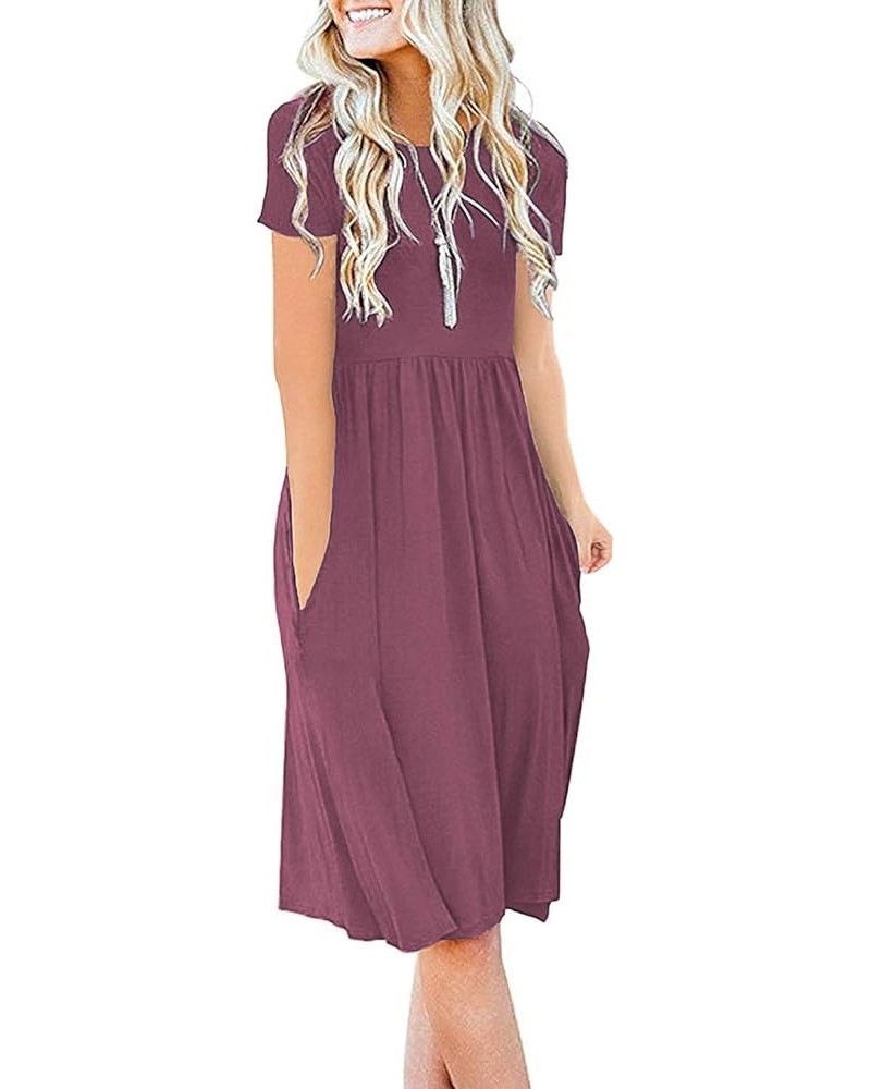 Women Casual Short Sleeve Dresses Empire Waist Knee Length Dress with Pockets Crewneck Mauve $19.19 Dresses