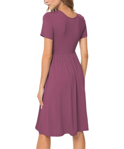 Women Casual Short Sleeve Dresses Empire Waist Knee Length Dress with Pockets Crewneck Mauve $19.19 Dresses