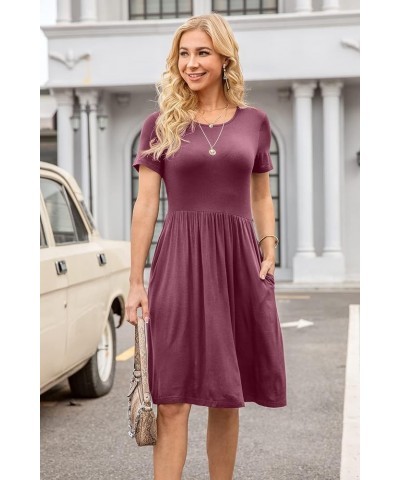 Women Casual Short Sleeve Dresses Empire Waist Knee Length Dress with Pockets Crewneck Mauve $19.19 Dresses