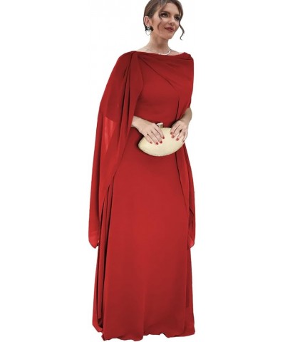 Women's Chiffon Mother of The Bride Dresses for Wedding Long Formal Dress with Cape Evening Party Gown Red $45.89 Dresses