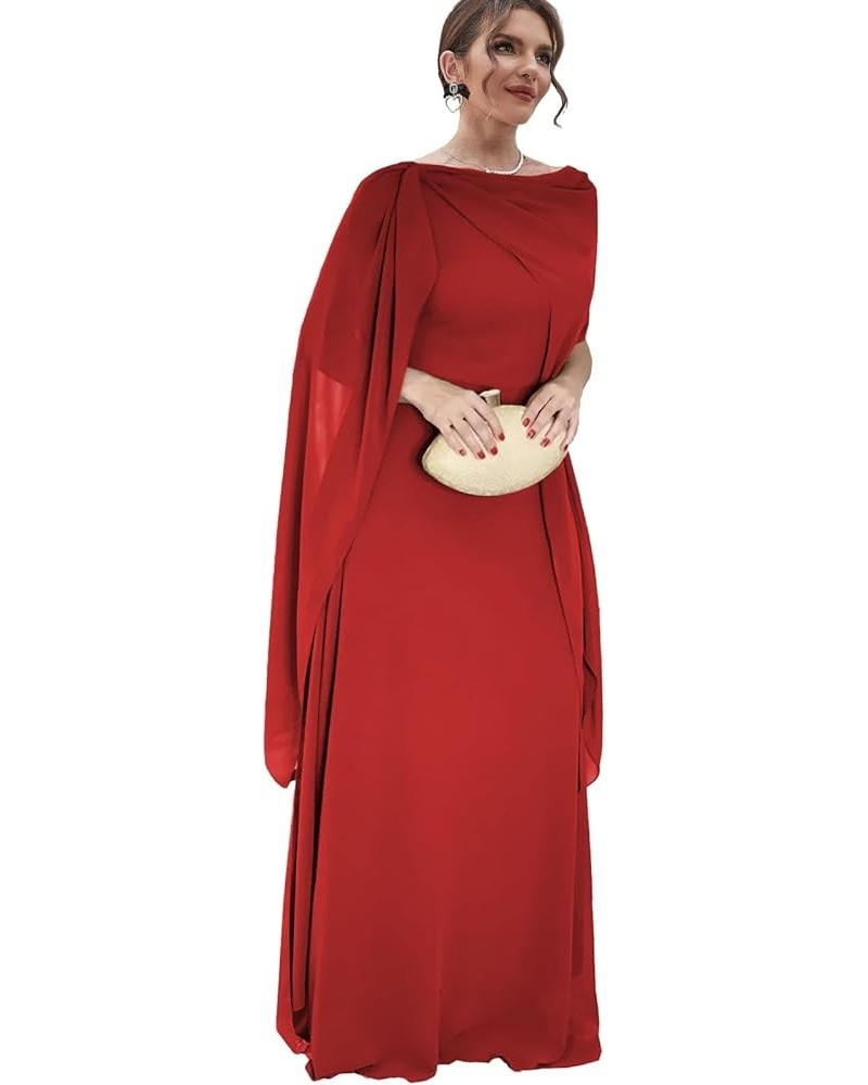 Women's Chiffon Mother of The Bride Dresses for Wedding Long Formal Dress with Cape Evening Party Gown Red $45.89 Dresses