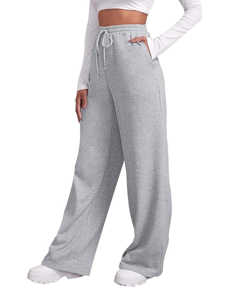 Women's Causal Drawstring High Waist Baggy Straight Leg Joggers Sweatpants with Pockets Workout Comfy Lounge Pants X-01 Silve...