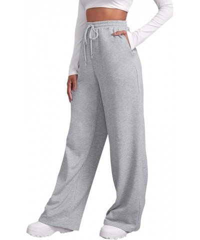 Women's Causal Drawstring High Waist Baggy Straight Leg Joggers Sweatpants with Pockets Workout Comfy Lounge Pants X-01 Silve...