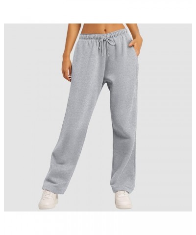 Women's Causal Drawstring High Waist Baggy Straight Leg Joggers Sweatpants with Pockets Workout Comfy Lounge Pants X-01 Silve...