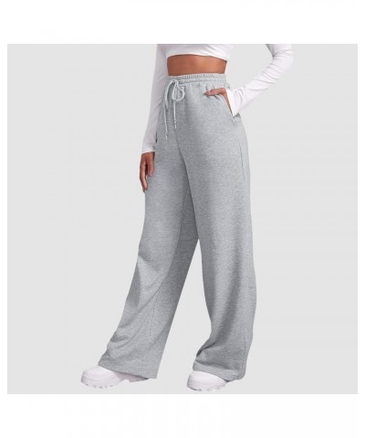 Women's Causal Drawstring High Waist Baggy Straight Leg Joggers Sweatpants with Pockets Workout Comfy Lounge Pants X-01 Silve...