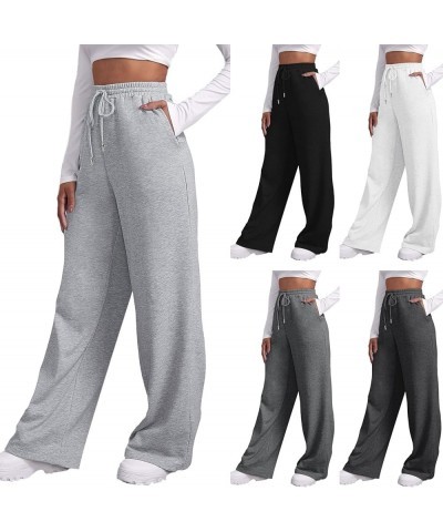 Women's Causal Drawstring High Waist Baggy Straight Leg Joggers Sweatpants with Pockets Workout Comfy Lounge Pants X-01 Silve...