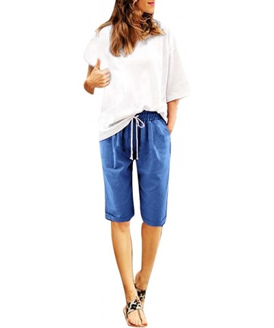 Bermuda Shorts for Women Long Cotton Casual Summer Knee Length Pull On Lounge Walking Exercise Shorts X01-dark Blue $7.79 Act...