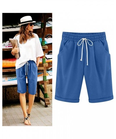 Bermuda Shorts for Women Long Cotton Casual Summer Knee Length Pull On Lounge Walking Exercise Shorts X01-dark Blue $7.79 Act...