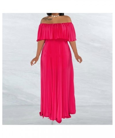 Womens Sexy Chiffon Sundress Off Shoulder Ombre Tie Dye Pleated Skirts Long Boho Beach Maxi Dress Solid Rose Red $18.90 Dresses