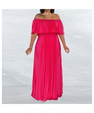 Womens Sexy Chiffon Sundress Off Shoulder Ombre Tie Dye Pleated Skirts Long Boho Beach Maxi Dress Solid Rose Red $18.90 Dresses