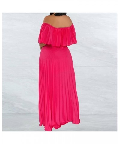 Womens Sexy Chiffon Sundress Off Shoulder Ombre Tie Dye Pleated Skirts Long Boho Beach Maxi Dress Solid Rose Red $18.90 Dresses