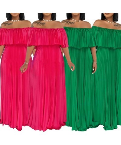 Womens Sexy Chiffon Sundress Off Shoulder Ombre Tie Dye Pleated Skirts Long Boho Beach Maxi Dress Solid Rose Red $18.90 Dresses