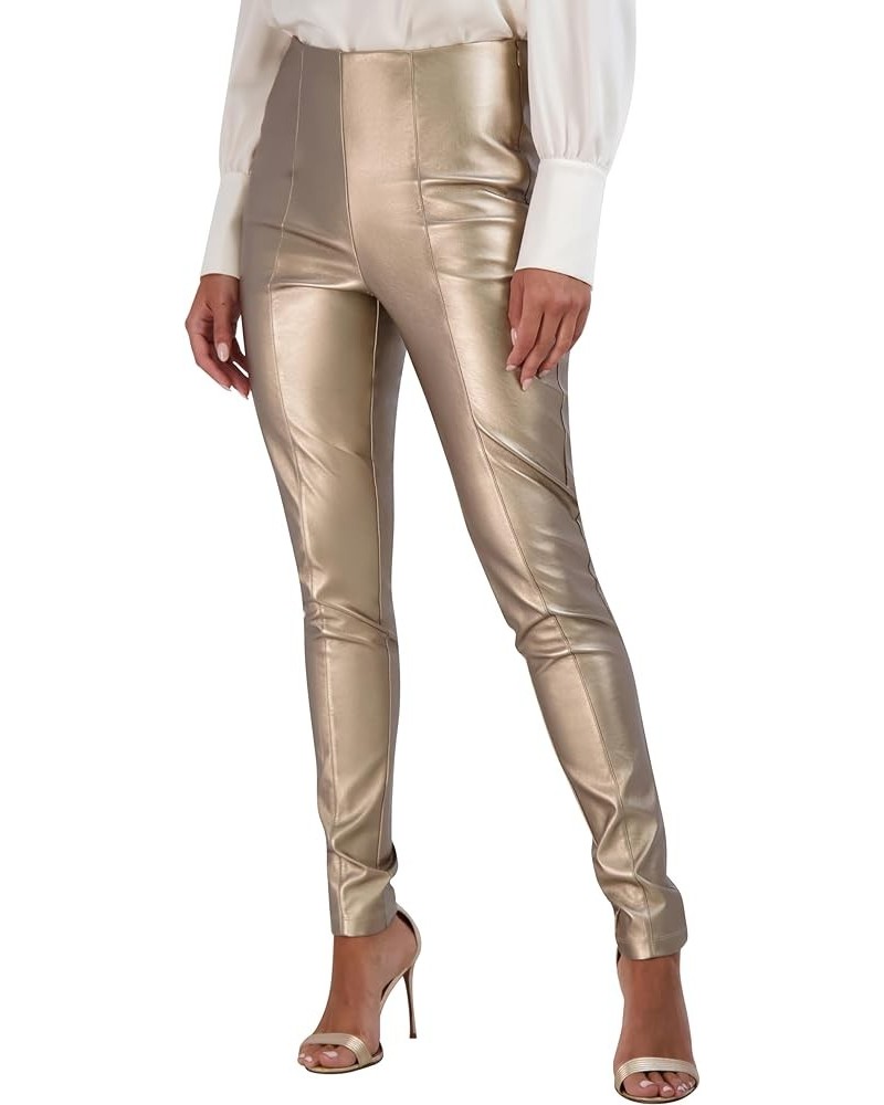 Women's Metallic Faux Fur Leather Pants Bronze $27.68 Leggings