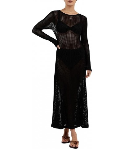 Women Hollow Out Crochet Knit Dress Sheer Lace See Through Swimsuit Bikini Coverups Long Beach Dress 01-black $16.52 Swimsuits