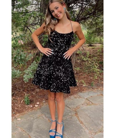 Sparkly Sequin Homecoming Dresses 2024 Spaghetti Straps Tiered Prom Dresses for Teens Short Cocktail Party Gowns Red $50.37 D...