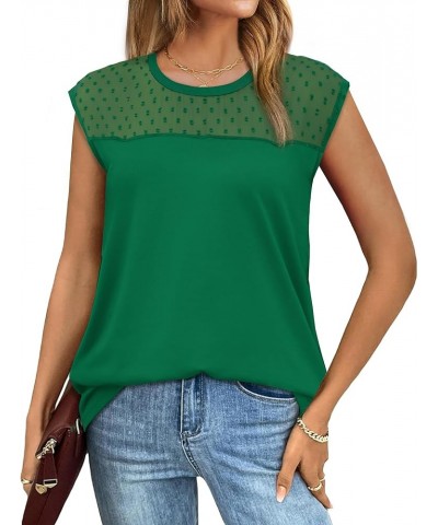 Tank Tops for Women Summer Cap Sleeve Shirts with Cute Lace Pompom 2024 Fashion B-green $10.79 Tanks