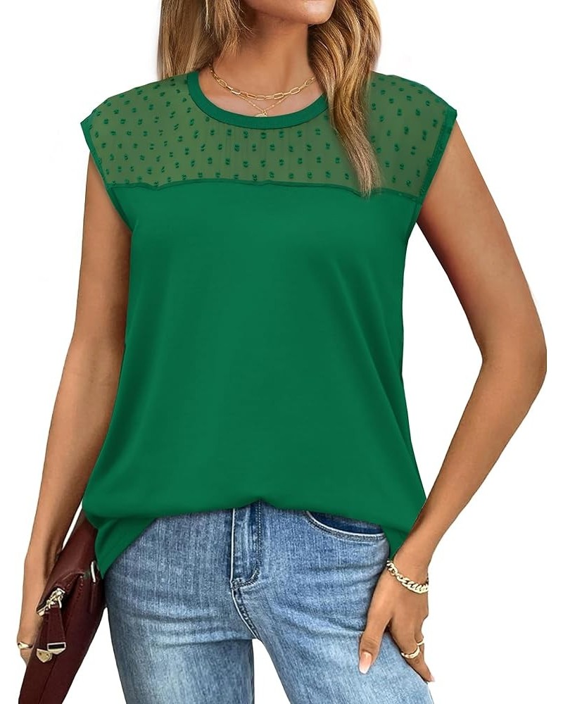 Tank Tops for Women Summer Cap Sleeve Shirts with Cute Lace Pompom 2024 Fashion B-green $10.79 Tanks