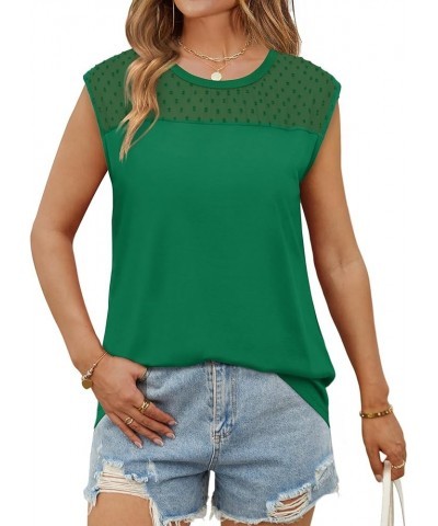 Tank Tops for Women Summer Cap Sleeve Shirts with Cute Lace Pompom 2024 Fashion B-green $10.79 Tanks