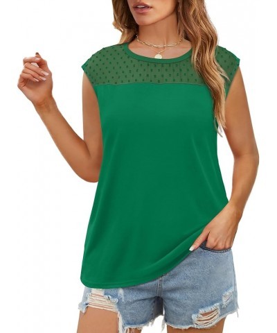 Tank Tops for Women Summer Cap Sleeve Shirts with Cute Lace Pompom 2024 Fashion B-green $10.79 Tanks