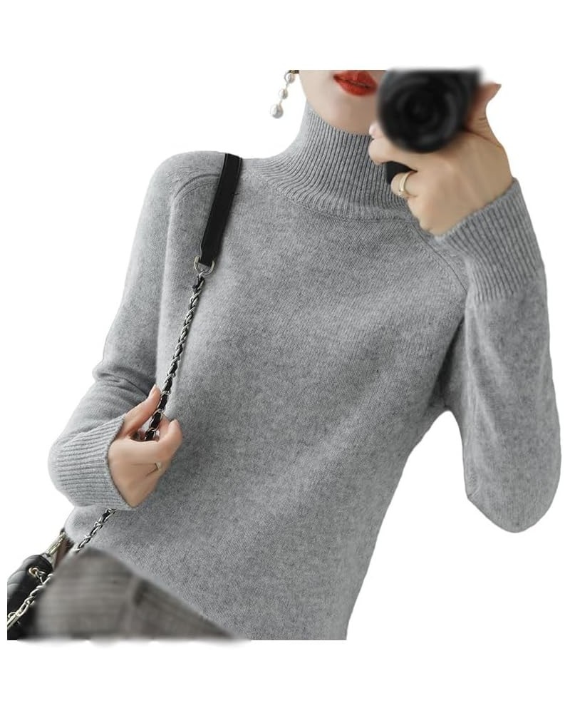 Women's Solid Turtleneck Cashmere Knit Sweater, Cream Turtleneck Sweater, Christmas Sweaters for Women Grey $12.49 Sweaters