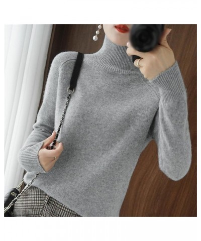 Women's Solid Turtleneck Cashmere Knit Sweater, Cream Turtleneck Sweater, Christmas Sweaters for Women Grey $12.49 Sweaters