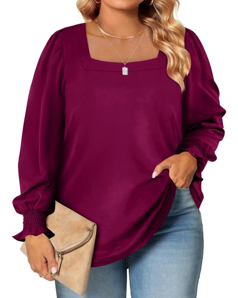 Womens Plus Size Tops Casual Summer Square Neck Puff Sleeve Loose Fit Tee Shirts(1X-5X) 1 Purple $14.74 T-Shirts