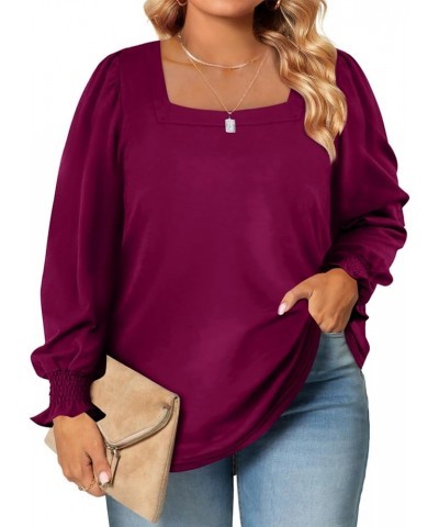 Womens Plus Size Tops Casual Summer Square Neck Puff Sleeve Loose Fit Tee Shirts(1X-5X) 1 Purple $14.74 T-Shirts