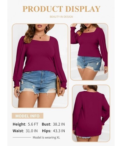 Womens Plus Size Tops Casual Summer Square Neck Puff Sleeve Loose Fit Tee Shirts(1X-5X) 1 Purple $14.74 T-Shirts