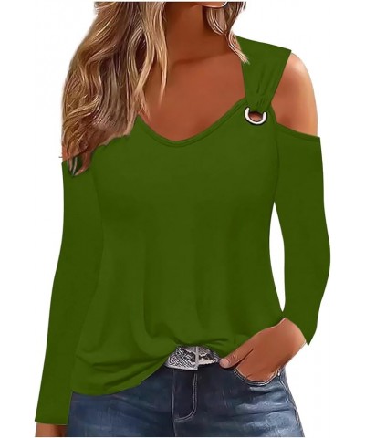 Off The Shoulder Shirts for Women Cold Shoulder Long Sleeve Tops Elegant Solid Shirts 2024 Trendy Blouse J-army Green $8.09 B...