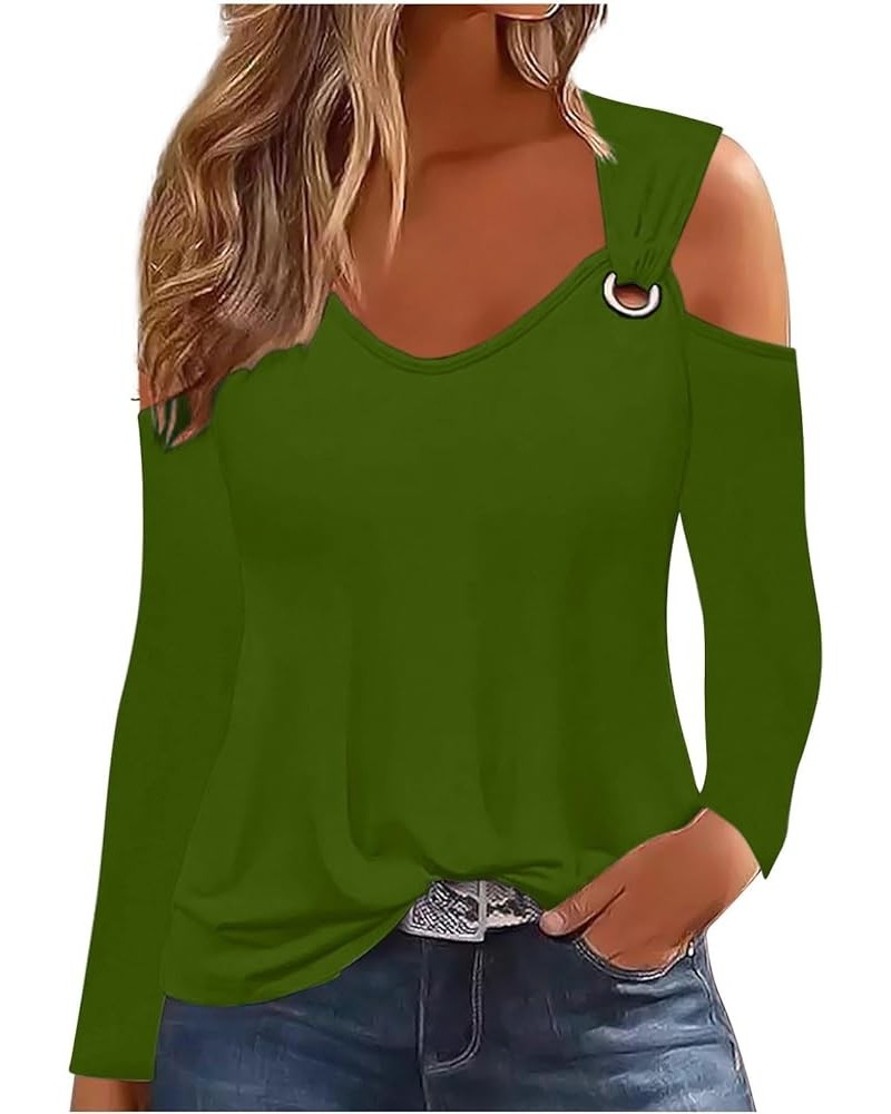 Off The Shoulder Shirts for Women Cold Shoulder Long Sleeve Tops Elegant Solid Shirts 2024 Trendy Blouse J-army Green $8.09 B...