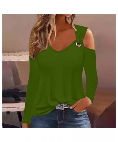 Off The Shoulder Shirts for Women Cold Shoulder Long Sleeve Tops Elegant Solid Shirts 2024 Trendy Blouse J-army Green $8.09 B...