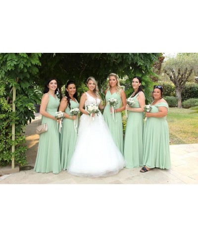 Women's Double V Neck Bridesmaid Dress High Slit Chiffon Maid of Honor Dress for Wedding Grass Green $35.62 Dresses