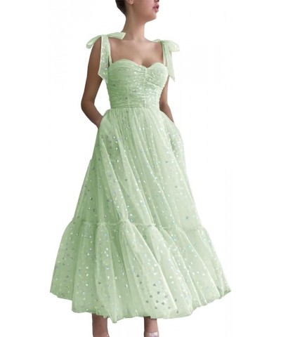 Hearty Tulle Prom Dresses Tea Length Spaghetti Straps Formal Evening Party Gowns for Women 01-sleeveless-green $36.91 Dresses