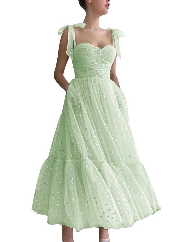 Hearty Tulle Prom Dresses Tea Length Spaghetti Straps Formal Evening Party Gowns for Women 01-sleeveless-green $36.91 Dresses