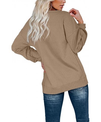 Womens Casual Sweatshirts Henley Button Up Long Sleeve Tunic Tops 09-khaki $17.64 Hoodies & Sweatshirts