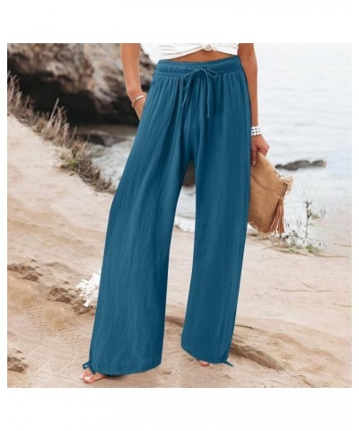 Womens Wide Leg Drawstring Pockets High Waist Travel Sweatpants Joggers Elastic Waist Comfy Women Long Work Casual Pants Sky ...