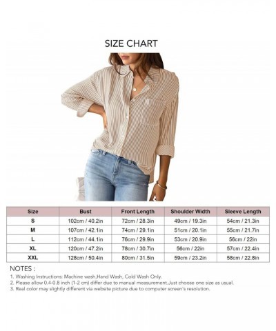 Women Lapel Collar Pinstripe Print Shirt, Casual Long Sleeve Cardigan Blouse with Breast Pocket for Autumn(M-Khaki) $16.83 Bl...