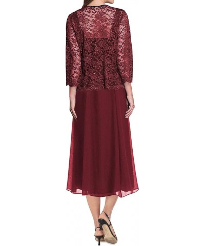 Tea Length Mother of The Bride Dresses Lace Evening Formal Dress Chiffon Wedding Guest Groom Dress Floral Lace Jacket Dark Bu...