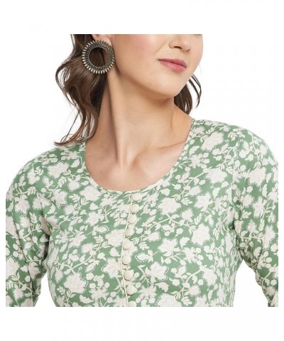 Women's Rayon Green & Beige Floral Printed Flared Kurta Light Green $13.50 Tops