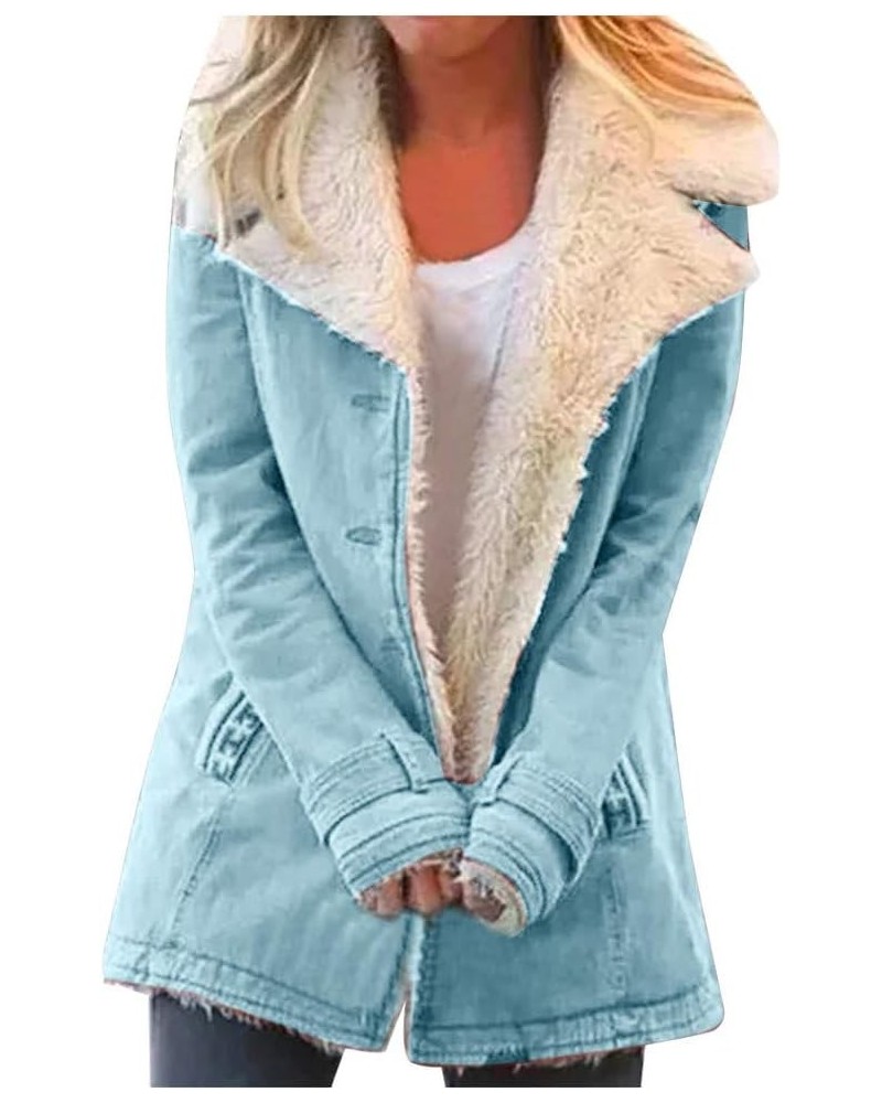 Womens Fuzzy Fleece Jacket Printed Lapel Single-Breasted Long Sleeve Plus Size Outwear Coat Outerwear with Pockets D-blue $15...