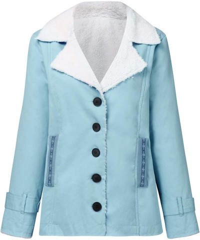 Womens Fuzzy Fleece Jacket Printed Lapel Single-Breasted Long Sleeve Plus Size Outwear Coat Outerwear with Pockets D-blue $15...