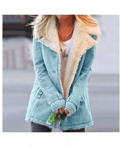 Womens Fuzzy Fleece Jacket Printed Lapel Single-Breasted Long Sleeve Plus Size Outwear Coat Outerwear with Pockets D-blue $15...