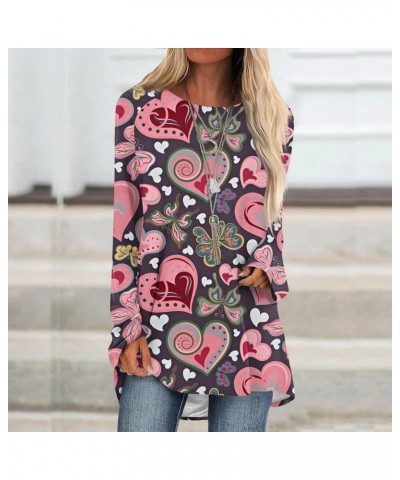 Valentines Tops for Women 2024 Casual Long Sleeve Holiday Heart Graphic Tees Cute Plus Size Shirts E-black $10.82 Tops