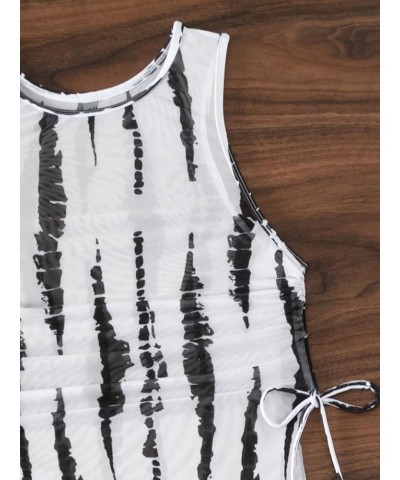 Women's 3 Piece Tie Dye Triangle Swimsuit High Cut Thong Halter Bikini Set with Cover Up Dress Black and White $16.19 Swimsuits